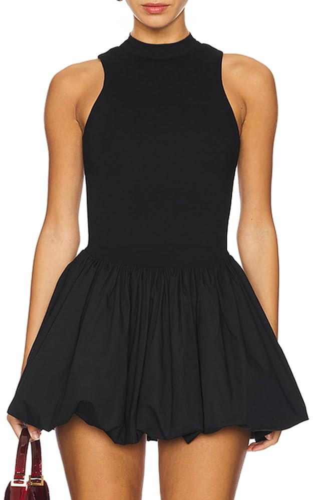 Women's Summer Bubble Mini Dress Sexy Mock Neck Sleeveless Tank Dress Party Club Bodycon Short Dr... | Amazon (US)