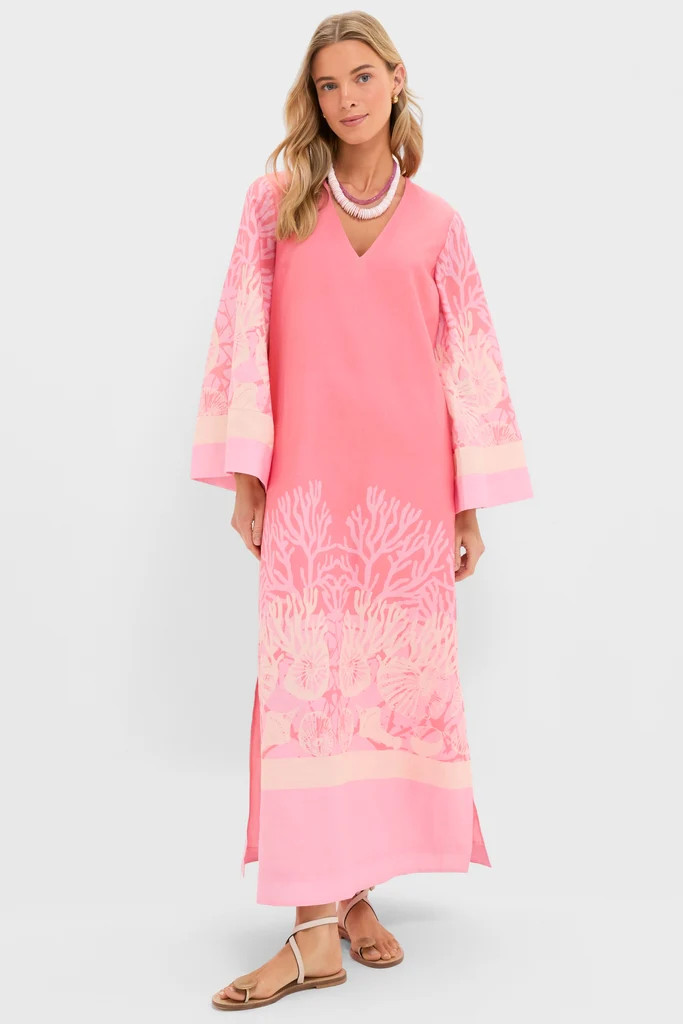 Hopewell Coral Printed V-Neck Lorena Caftan | Tuckernuck (US)