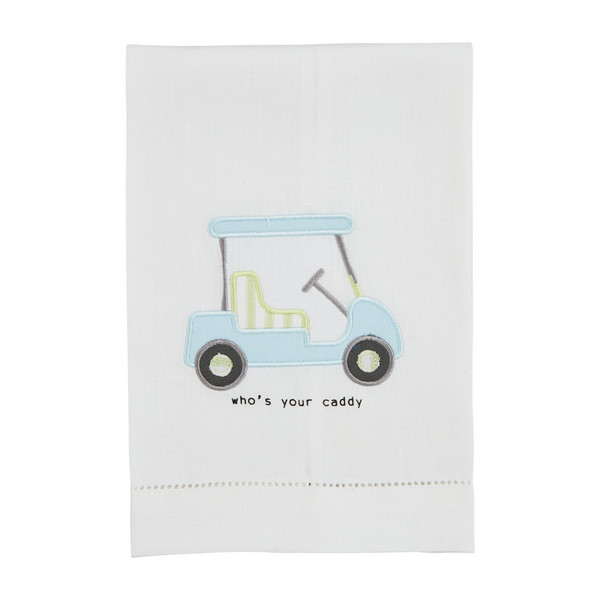 Mud Pie Golf Cart Towel in White | 100% Linen | Mud Pie