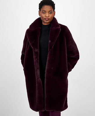 Anne Klein Women's Faux-Fur Car Coat - Macy's | Macy's