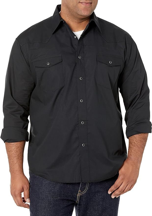 Wrangler Men's Sport Western Basic Two Pocket Long Sleeve Snap Shirt | Amazon (US)