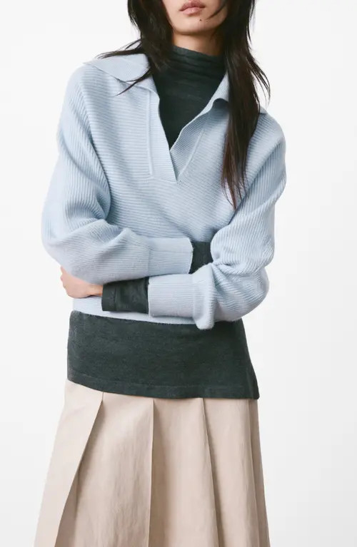 MANGO Rib Johnny Collar Sweater in Sky Blue at Nordstrom, Size Medium | Nordstrom