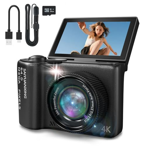 16X Zoom 4K Digital Camera for Photography and Video, Point and Shoot Digital Cameras with Flip Screen, Small Digital Camera, Vlogging Camera for YouTube Video Recording (Black) | Amazon (US)