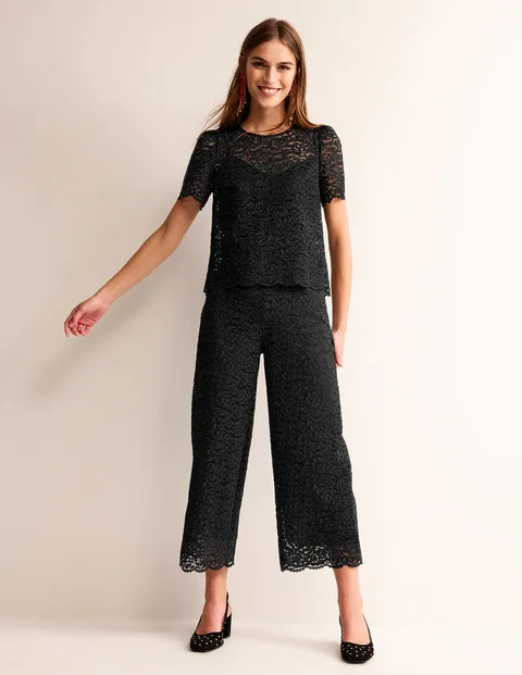 Cropped Wide-Leg Lace Pants | Boden (US)
