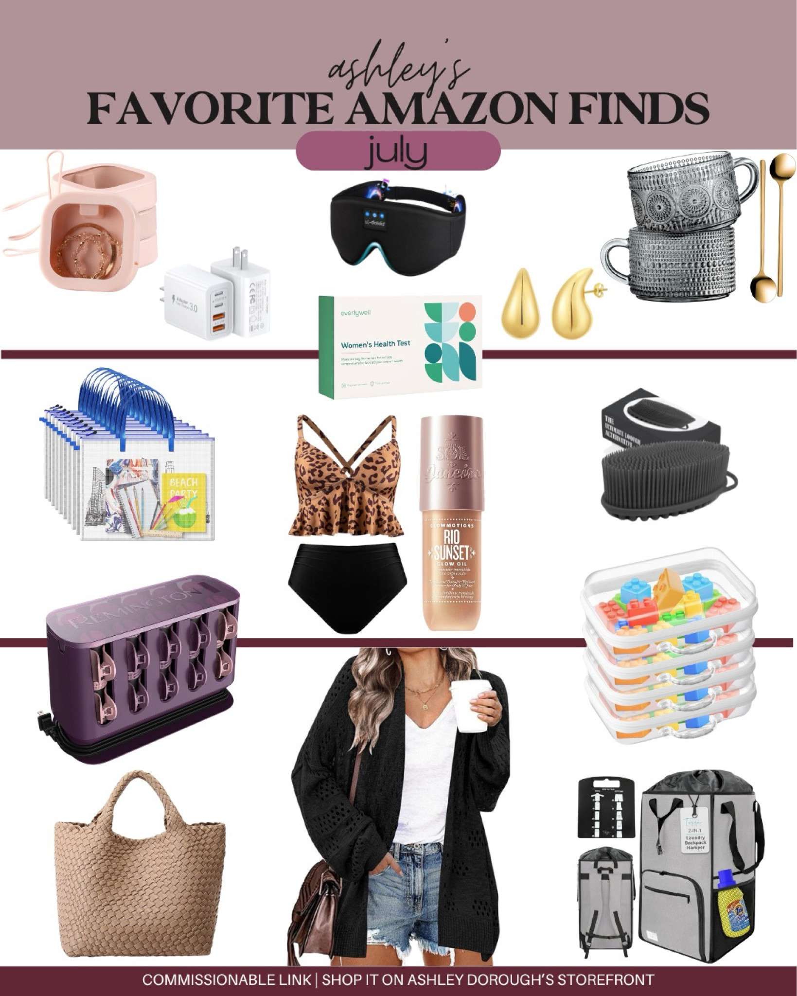 July Amazon Favorite Finds! 
1. Hair Tie/Accessory Organizer
2. Everlywell Women’s Health At-Home Health Testing
3. Chunky Gold Hoop Earrings
4. 40W USB C Charger Cube
5. 3D Bluetooth Wireless Sleep Mask Headphones
6. Vintage Glass Coffee Mugs
7. 10 Piece Bags with Zipper and Handle
8. CUPSHE Plus Size Swimsuit
9. Sol De Janeiro Glowmotions Glow Body Oil
10. Exfoliating Silicone Body Scrubber Shower Brush 
11. Remington Hot Rollers
12. Woven Vegan Leather Tote Bag
13. Plus Size Women’s Crochet Cardigan 
14. Stackable Large Zippered Pouch Storage
15. Portable Extra Large Laundry Bag

#LTKBeauty #LTKHome #LTKPlusSize
