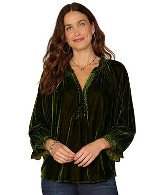 Democracy Petite 3/4-Sleeve Pull-On Velvet Top - Macy's | Macy's