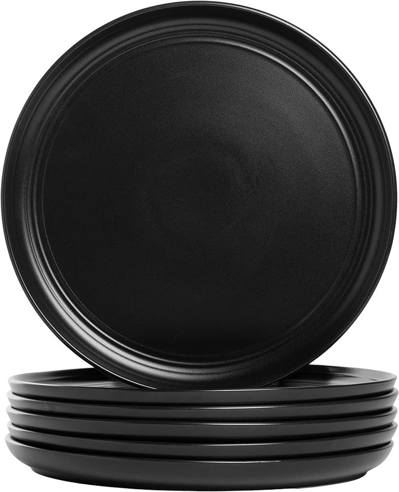 Double Line 10.5" Dinner Plate, Set of 6, Matte Black | Amazon (US)