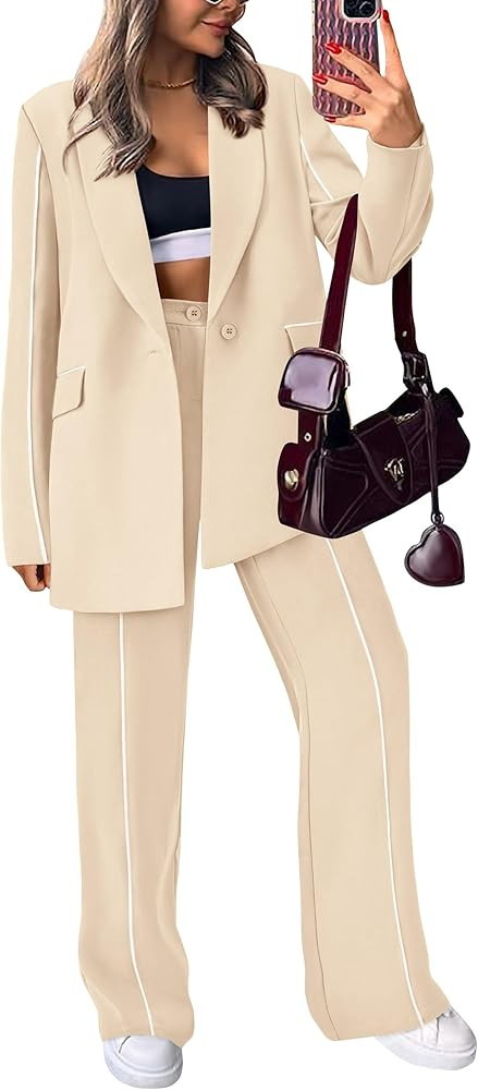 PRETTYGARDEN Women's Fall 2 Piece Blazer Outfits Business Casual Oversized Jacket Wide Leg Work P... | Amazon (US)