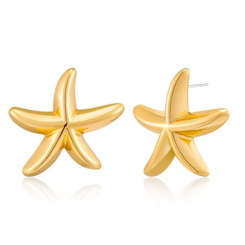 WOWORAMA Chunky Gold Starfish Earrings for Women Statement Starfish Stud Earrings Boho Ocean Sea Star Earrings Summer Beach Earrings Jewelry | Amazon (US)