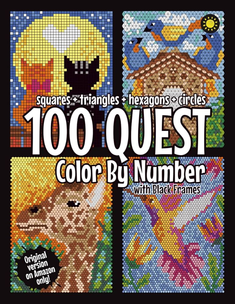 100 QUEST Color By Number: Squares + Triangles + Hexagons + Circles (BLACK backgrounds): color qu... | Amazon (US)