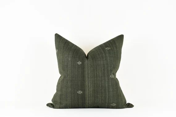Dahlia Black Charcoal Greenish Black Handwoven Silk Pillow | Etsy | Etsy (US)