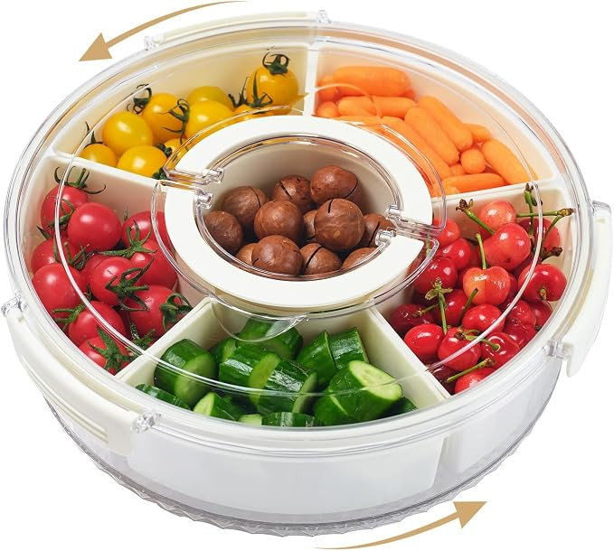 12" Rotating Divided Serving Tray with Lid and Handle,6-Compartment Snackle Box Container,Portabl... | Amazon (US)