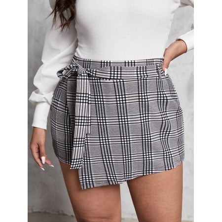 Grey Elegant Women s Plus Plaid Tie Side Wrap Skort 2022 4XL(20) Y060D | Walmart (US)