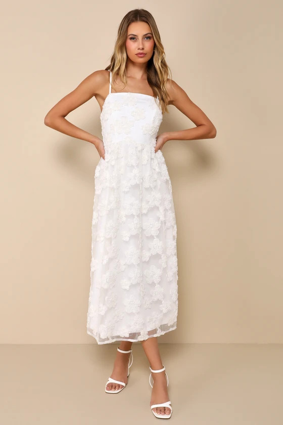 Delightful Charisma White Embroidered Sequin Mesh Midi Dress | Lulus