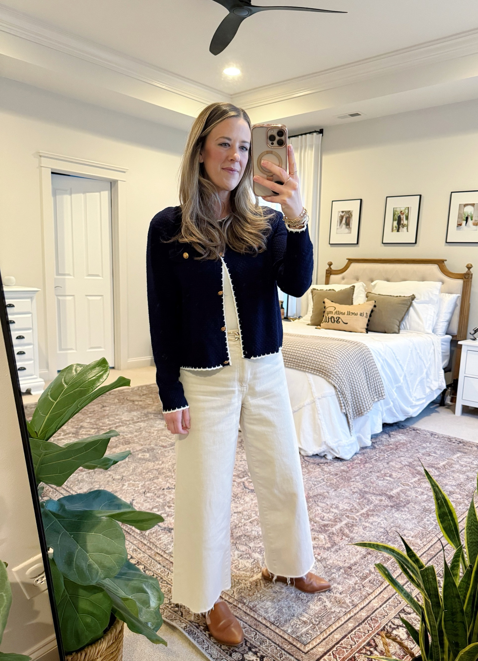 Todays workwear feature bc the loved sailor jeans from Target. I’m wearing a size 4. I did have to cut off about 2in. I’m 5’4” for reference. 

Amazon Cardigan | Pumping Friendly Workwear | Wide Leg Jeans Outfit | Navy Cardigan | Spring Workwear 

#LTKStyleTip #LTKWorkwear #LTKFindsUnder50