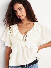 Satin Ruffle Tie-Front Top | Old Navy (US)