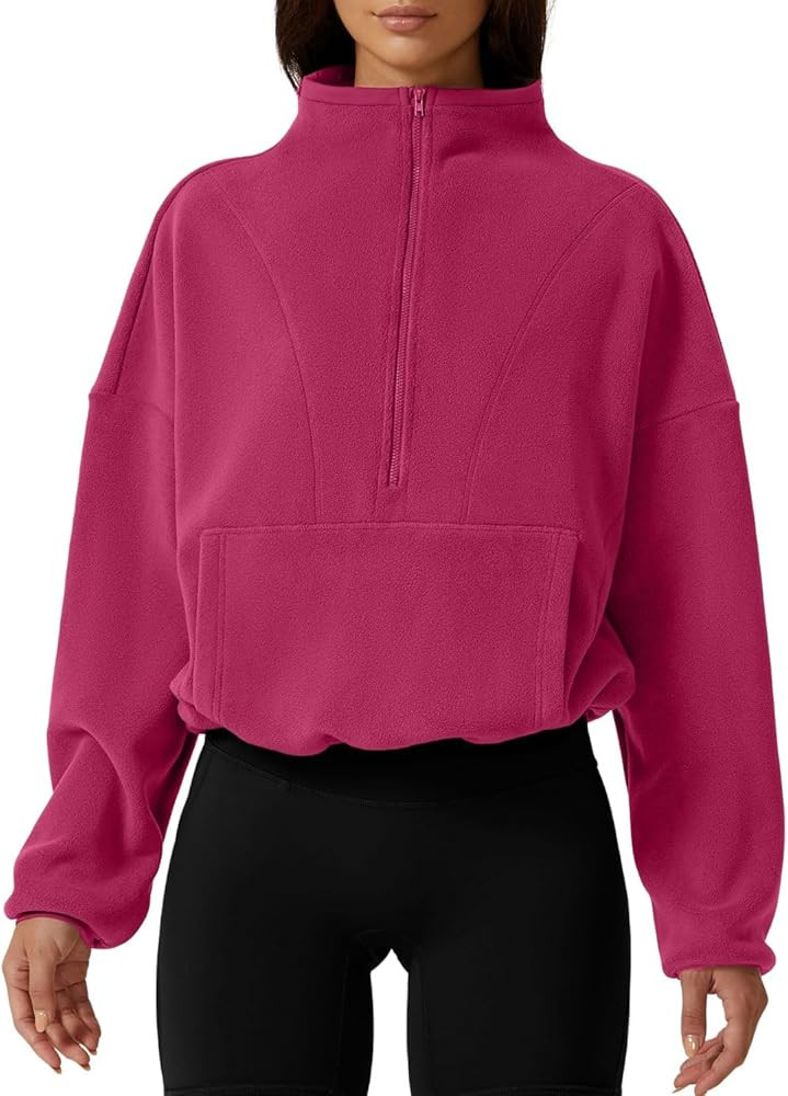 QINSEN Women Half Zip Fleece Sweatshirt Mock Neck Long Sleeve Winter Cozy Sherpa Pullover Sweater... | Amazon (US)