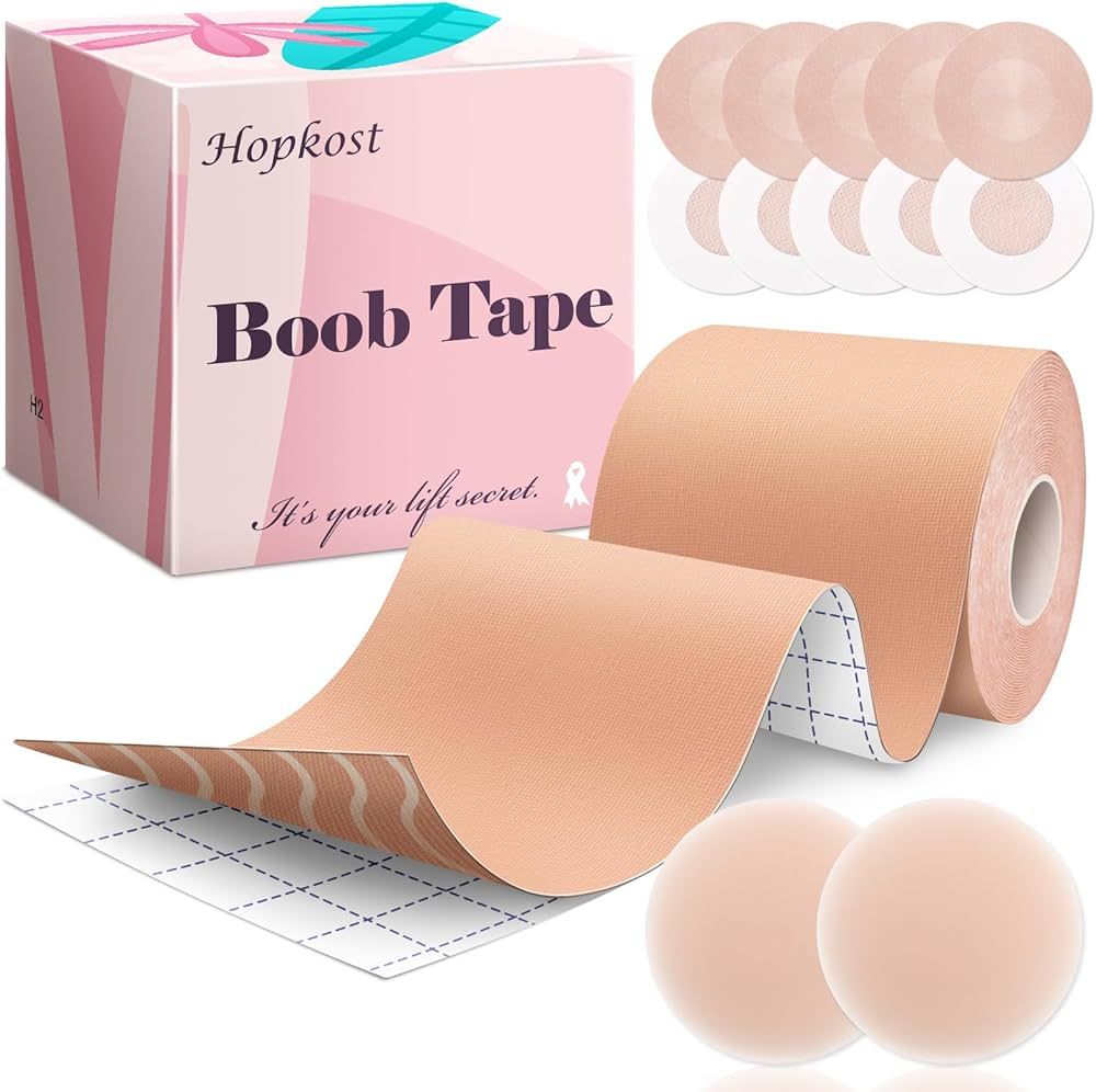 Boob Tape Breast Lift Tape for Large Breasts with 2 Pcs Nipple Covers Invisible Boobtape for A-G ... | Amazon (US)