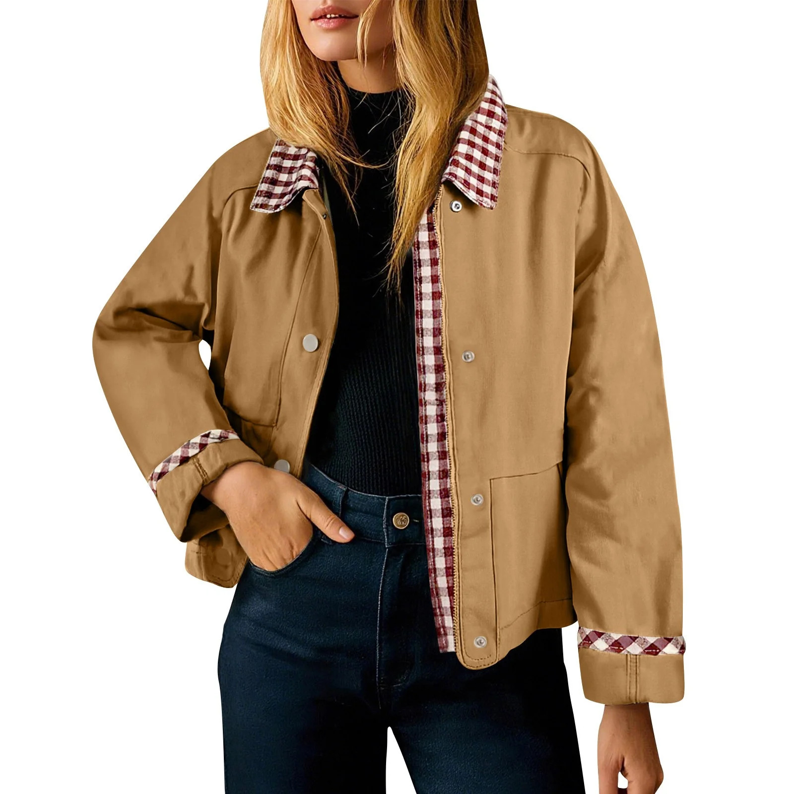 OGLCCG Womens Cropped Jacket Lightweight Casual Button Down Jackets with Pockets Fall Trendy Cont... | Walmart (US)