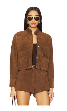 ZUT x REVOLVE Cropped Hair-on Cowhide Leather Jacket in Camel Suede from Revolve.com | Revolve Clothing (Global)