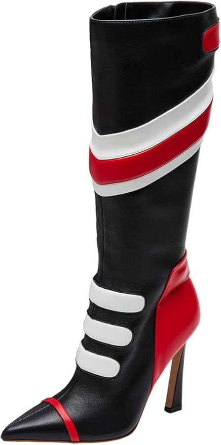 FSJ Women Multicolor Knee High Boots Pointed Toe Tall High Heel Long Boots Side Zipper Novel Colo... | Amazon (US)
