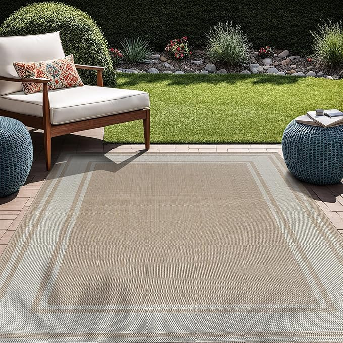 Beverly Rug Outdoor Rug 5x7 Modern Bordered Area Rugs for Indoor and Outdoor Patio Deck Porch Gar... | Amazon (US)