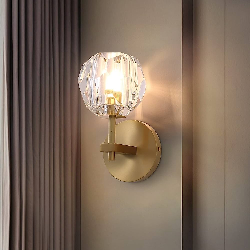 NOXARTE Modern Brushed Brass Crystal Wall Sconce Luxury Indoor Gold Wall Lamp for Living Room Bed... | Amazon (US)