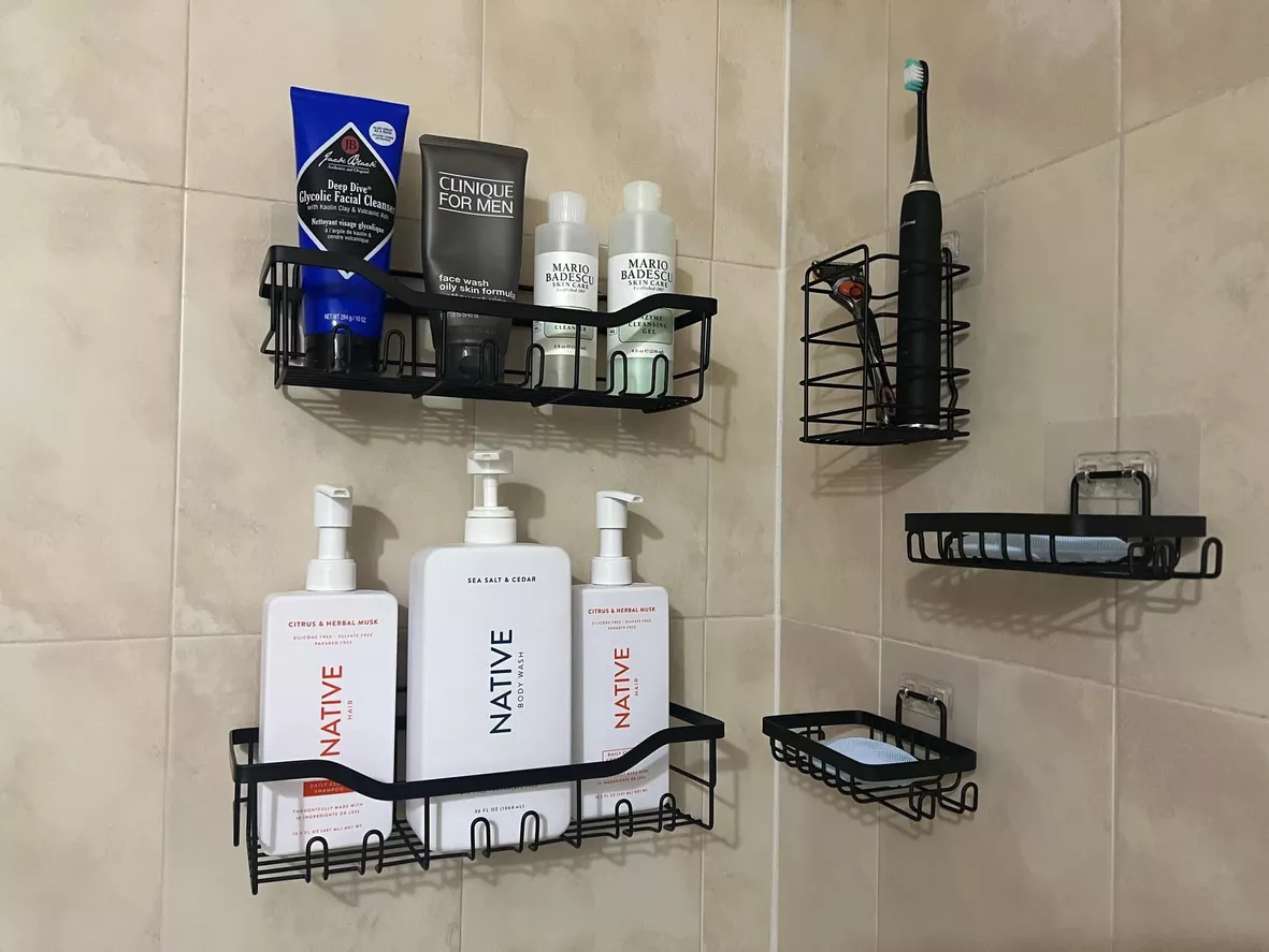 Coraje Shower Caddy, Shower Shelves [5 Shelves], Adhesive Shower Organizer