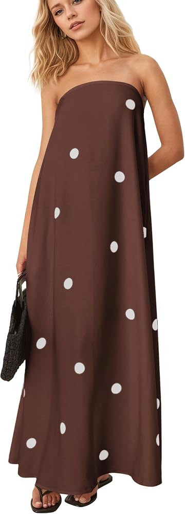 Women Polka Dot Strapless Maxi Dress Off Shoulder Tube Top Long Dresses Flowy Boho Vacation Sundr... | Amazon (US)
