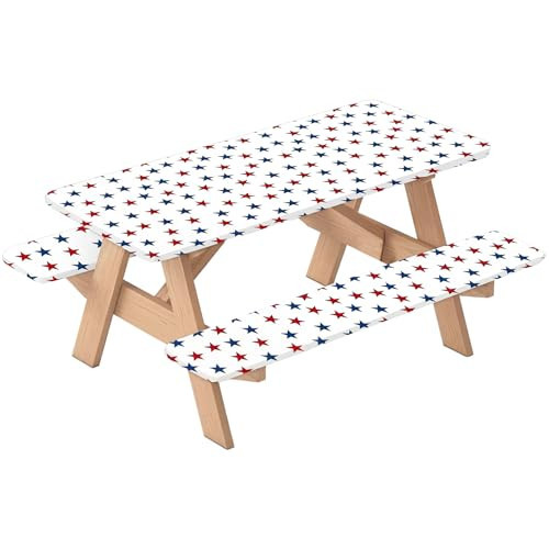 Mindsoft 3 Pcs Patriotic Picnic Table Cover with Bench Covers Red White and Blue Star Picnic Set Waterproof Windproof Camping Tablecloths for Outdoor 4th of July Independence Day, 72" x 30" | Amazon (US)