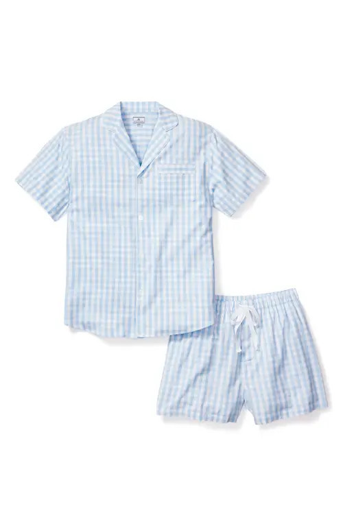 Petite Plume Gingham Cotton Short Pajamas in Blue at Nordstrom, Size Small | Nordstrom