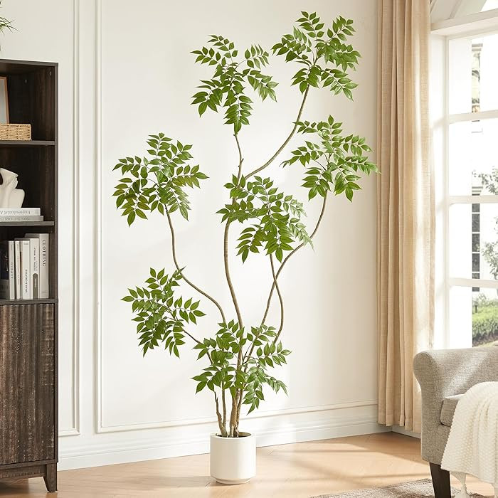 6.5FT Artificial Sumac Tree with White Pot, Tall Faux Plants Indoor, Large Fake Tree with Nearly ... | Amazon (US)