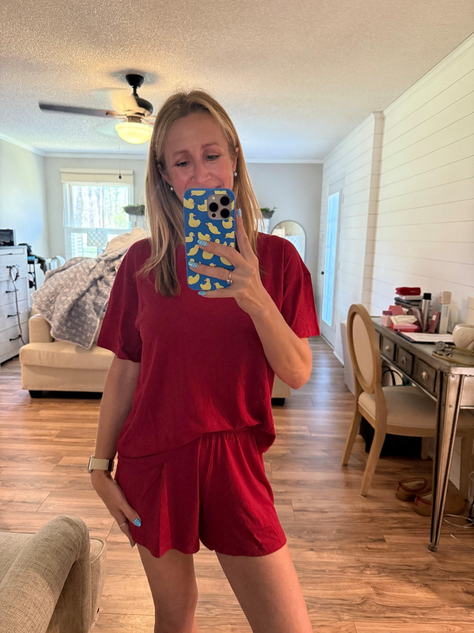 Hanes Women's Pajamas Set, Comfywear Pajamas for Women Set, Originals SupertSoft Loungewear, T-Shirt & Sleep Shorts. I am wearing a true to size xsmall. Size up if you want it to fit baggy. 

#LTKmomlife #LTKselfcare #LTKdayinmylife