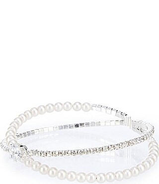 Cezanne Crossover Pearl and Rhinestone Bangle Bracelet - Silver/Pearl/Crystal | Dillard's