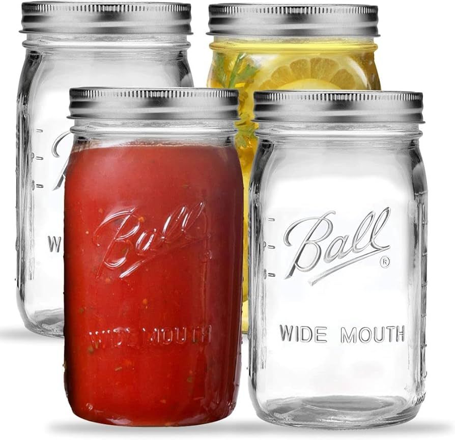 Wide Mouth Mason Jars 32 oz. (12 Pack) - Quart Size Jars with Airtight Lids and Bands for Canning... | Amazon (US)