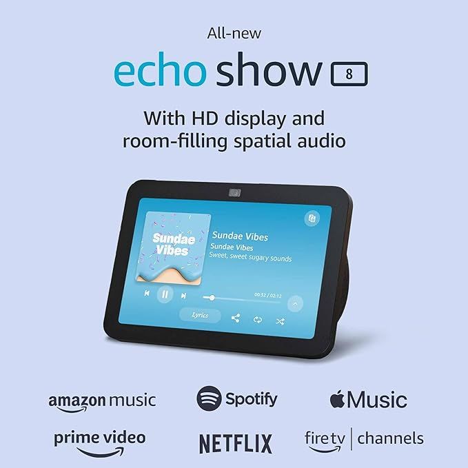 Echo Show 8 (3rd Gen, 2023 release) | With Spatial Audio, Smart Home Hub, and Alexa | Charcoal | Amazon (US)