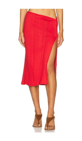 Jade Cropper Side Slit Midi Skirt in Red. - size 40 | Revolve Clothing (Global)