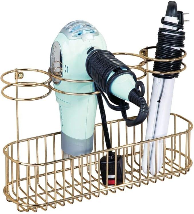 mDesign Metal Wire Cabinet/Wall Mount Hair Care & Styling Tool Organizer - Bathroom Storage Baske... | Amazon (US)