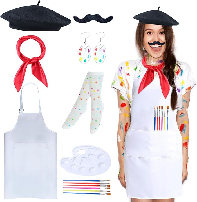 Kyson Artist Costume for Adult 8 Pcs Painter Halloween Dress Up with Beret Apron Palette Paint Br... | Amazon (US)