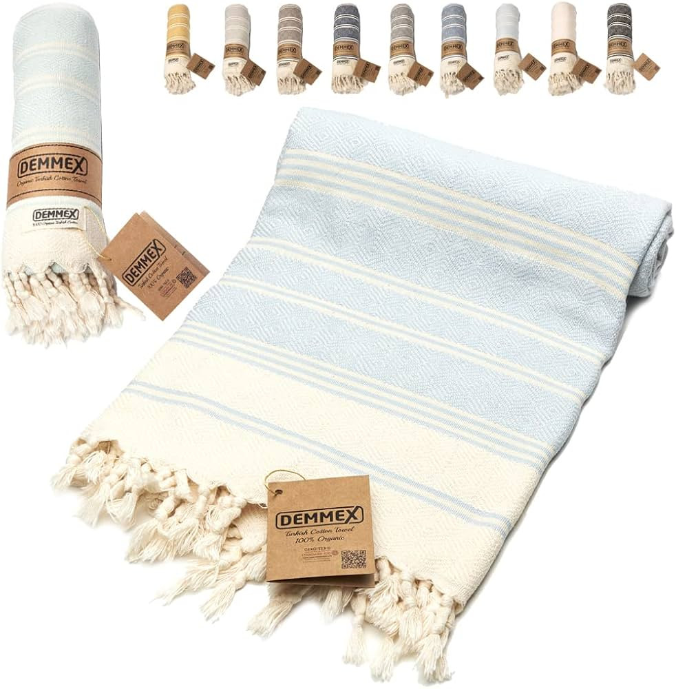 DEMMEX Certified 100% Organic Cotton & Organic Dye Prewashed XL Diamond Weave Turkish Cotton Towe... | Amazon (US)