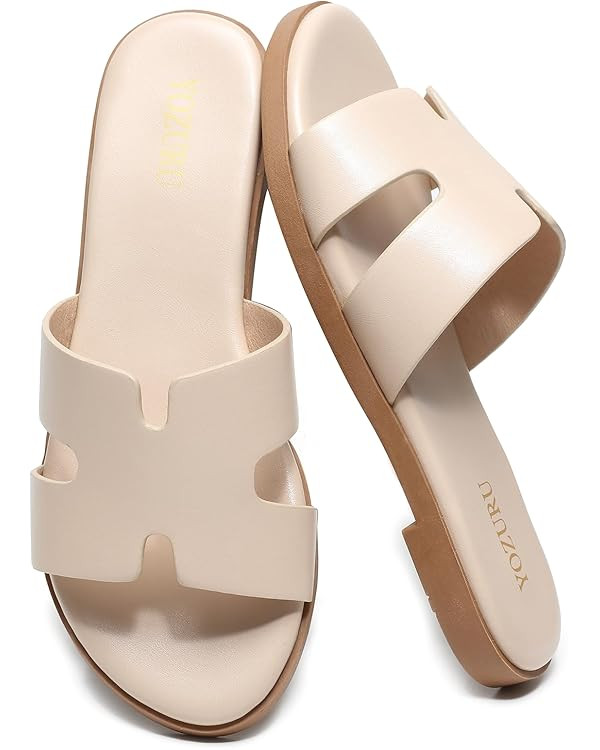 Yozuru Womens Flat Sandals Open Toe Dressy Summer Sandals Comfortable Casual Slip on Leather Slid... | Amazon (US)