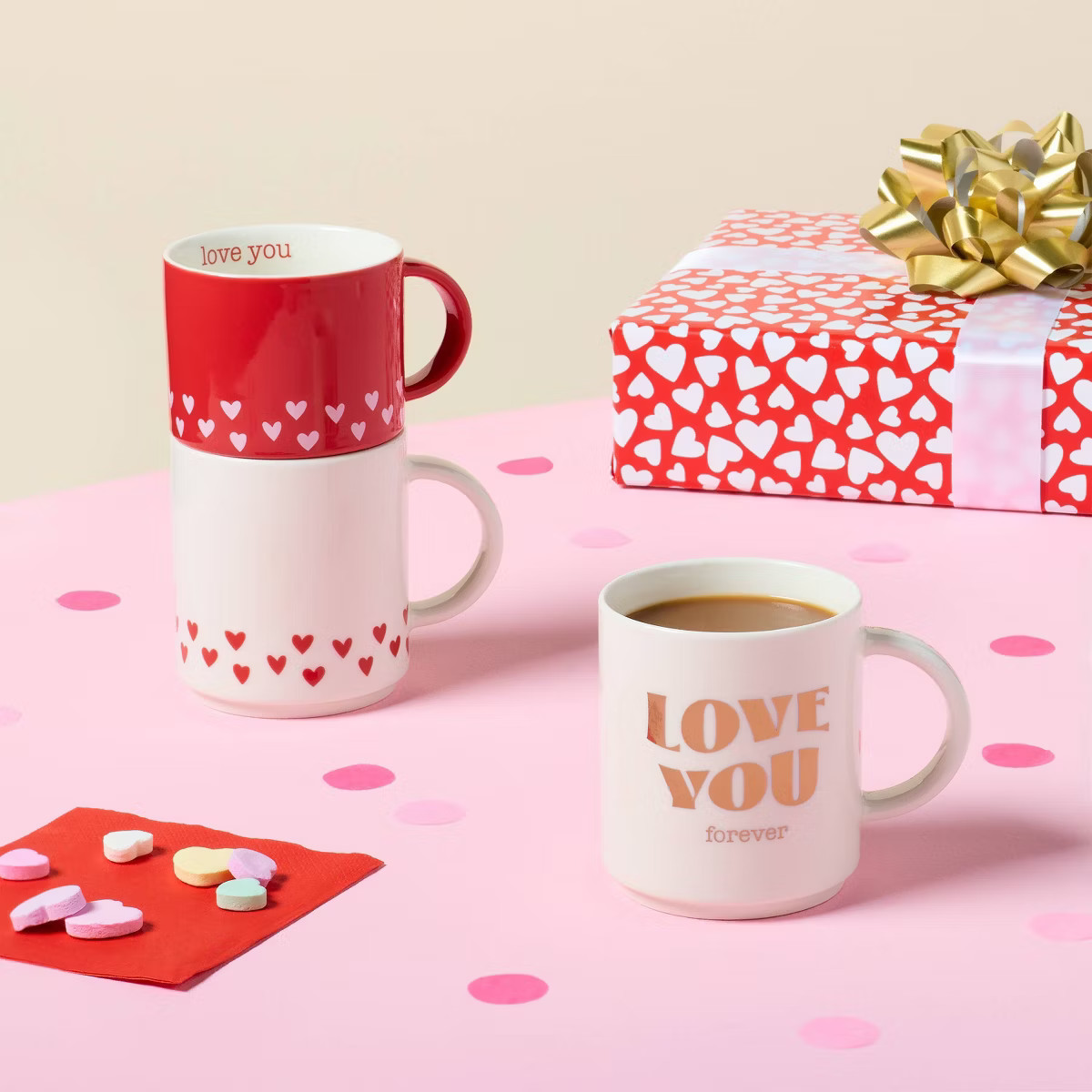 14oz Stoneware Love you Hearts Stacking Mug Red - Spritz™ | Target