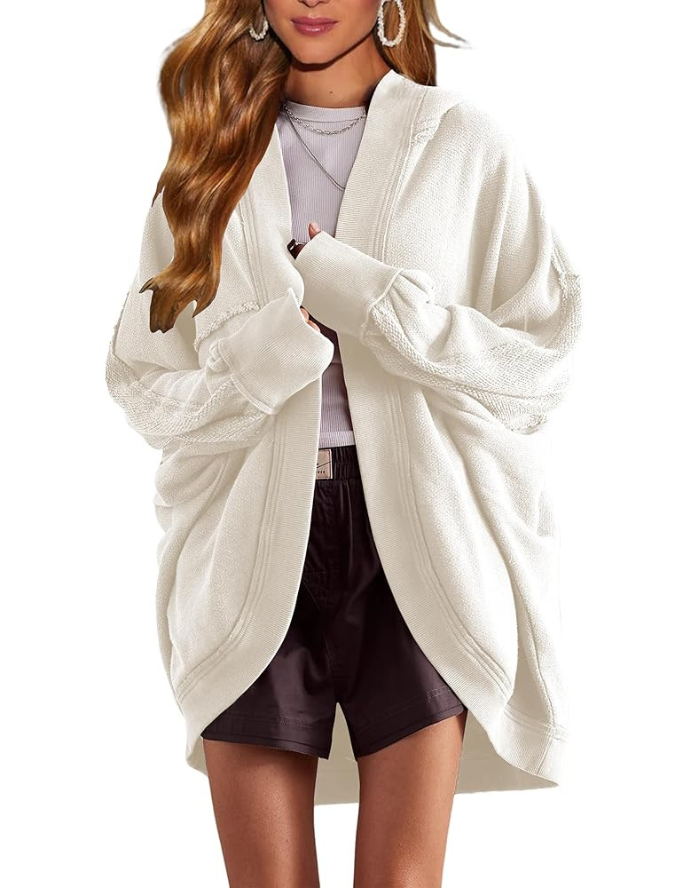 Womens Oversized Cardigan Hooded Open Front Sweatshirt Drop Shoulder Long Sleeve Fall Jackets Out... | Amazon (US)