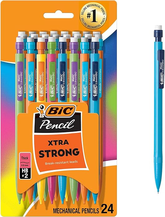 BIC Xtra Strong Mechanical Pencils with Erasers, Thick Point (0.9mm), 24-Count, Mechanical Pencil... | Amazon (US)