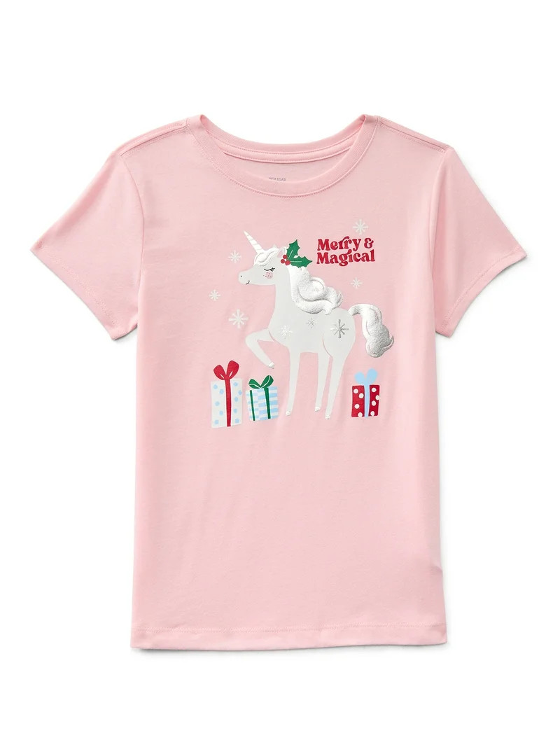 Holiday Time Girls Christmas Short Sleeve Graphic T-Shirt, Sizes 4-18 | Walmart (US)