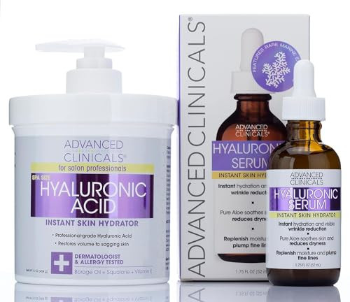 Advanced Clinicals Hyaluronic Acid Hydrating Cream + Hyaluronic Acid Hydrating Facial Serum Set | Amazon (US)