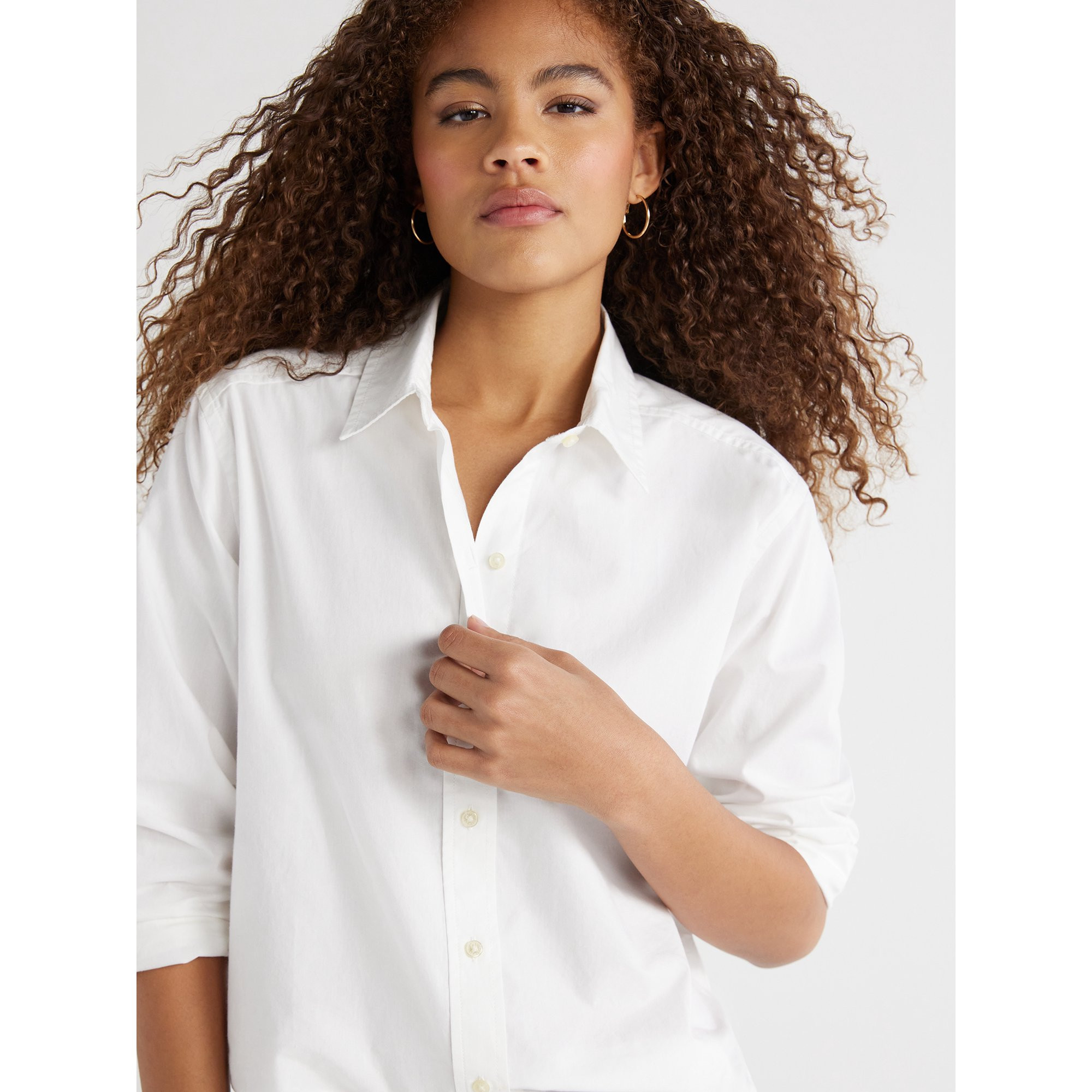 Free Assembly Women’s Cotton Cropped Button Down Shirt with Long Sleeves, Sizes XS-XXL | Walmart (US)