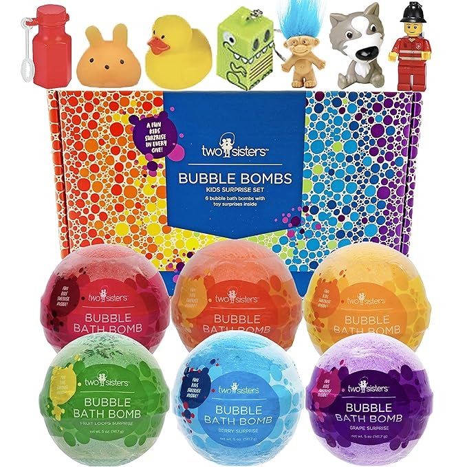 Bubble Bath Bombs for Kids with Surprise Toys Inside for Boys and Girls by Two Sisters Spa. 6 Lar... | Amazon (US)