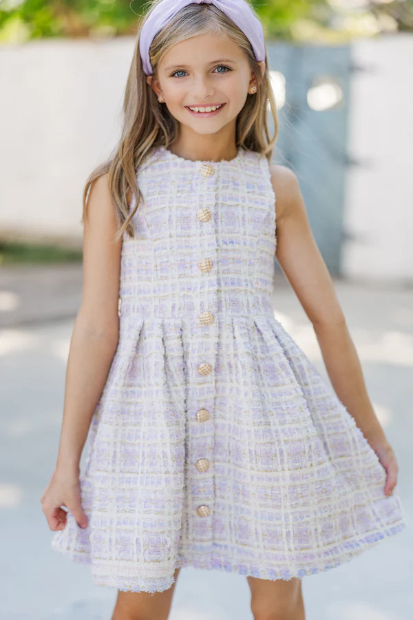 Girls: The Sady Lavender Plaid Boucle Dress | The Mint Julep Boutique