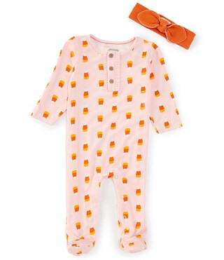 Baby Girls Newborn-9 Months Long Sleeve Glow-In-The-Dark Candy Corn Footed Coverall | Dillard's